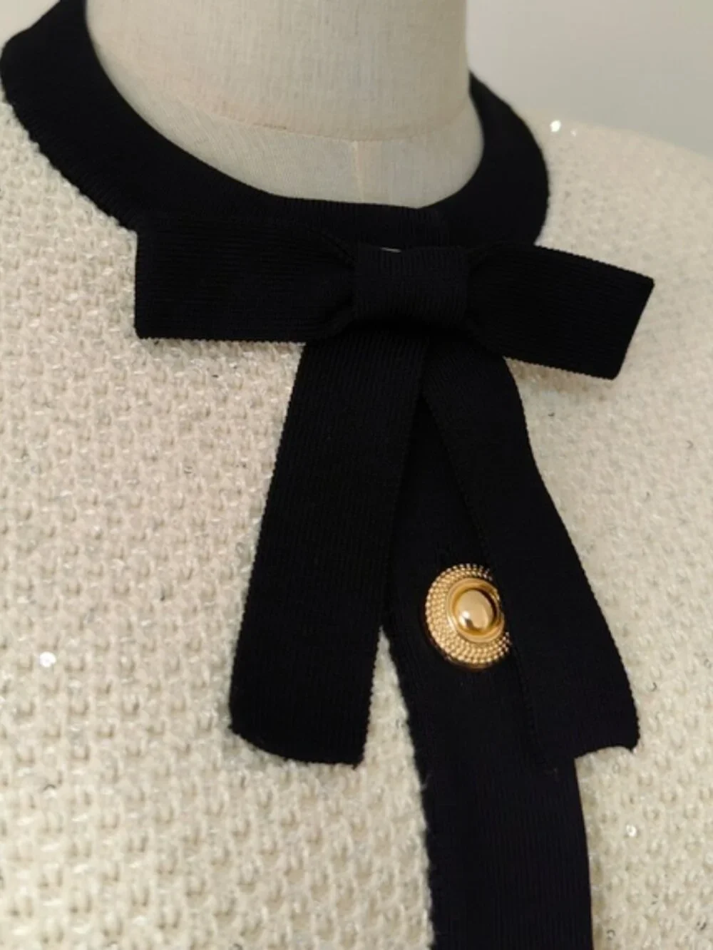 Self-portrait Sequined cotton blend bow cardigan With matching Mini Skirt - Picture 12 of 16